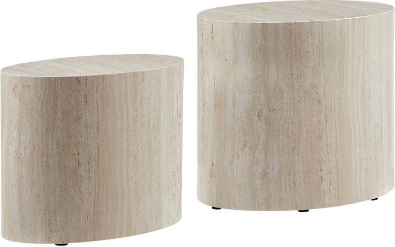 SalesFever Couchtisch Almeria - Stilvoller Couch- und Beistelltisch (Set, 2-St., 2er Set), oval, in Travertinoptik von SalesFever