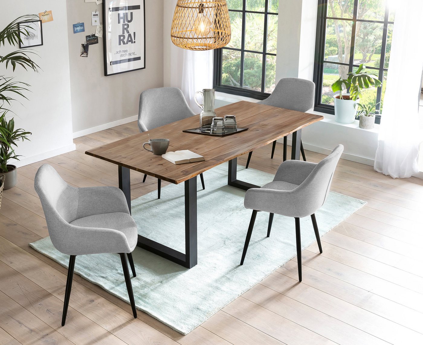 SalesFever Essgruppe Essgruppe im schicken Stil, (Set, 5-tlg), 5-teiliges Set: Tischplatte mit seidenmattem OSMO Hartwachs-Öl behande von SalesFever