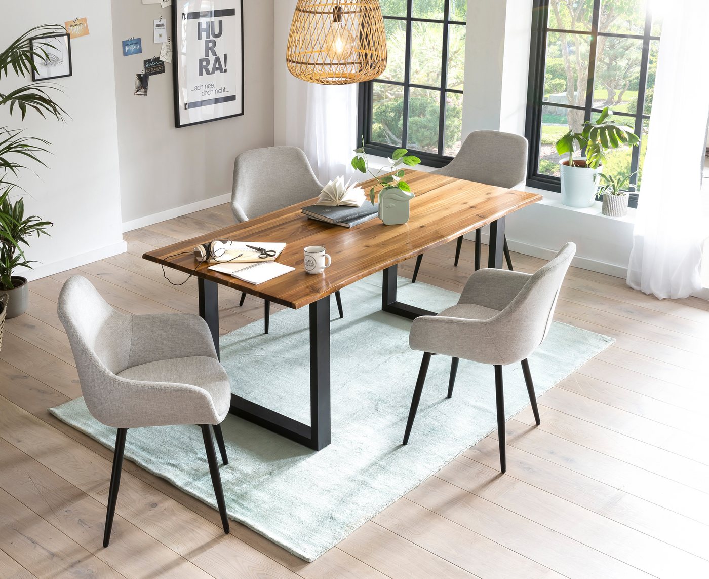 SalesFever Essgruppe - stilvolles Design, (Set, 5-tlg), 5-teiliges Set mit authentischer Baumkanten-Tischplatte von SalesFever