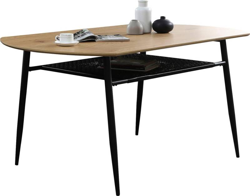SalesFever Esstisch Familienfreundlicher Esstisch, Stilvolle Ablage aus Metall und Polyrattan von SalesFever