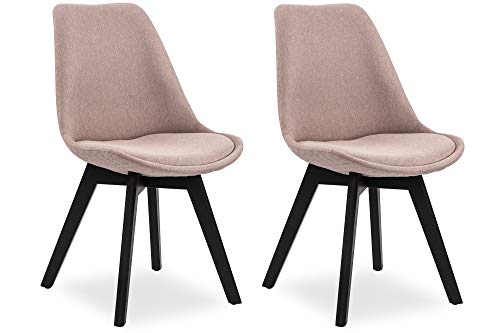 SalesFever Esszimmerstuhl Cleo 2er Set | Bezug Stoff in Rosé | Knopfsteppung | Polsterstuhl in modernen Farben | Schwarze Beine aus Buche | Retro Design von SalesFever