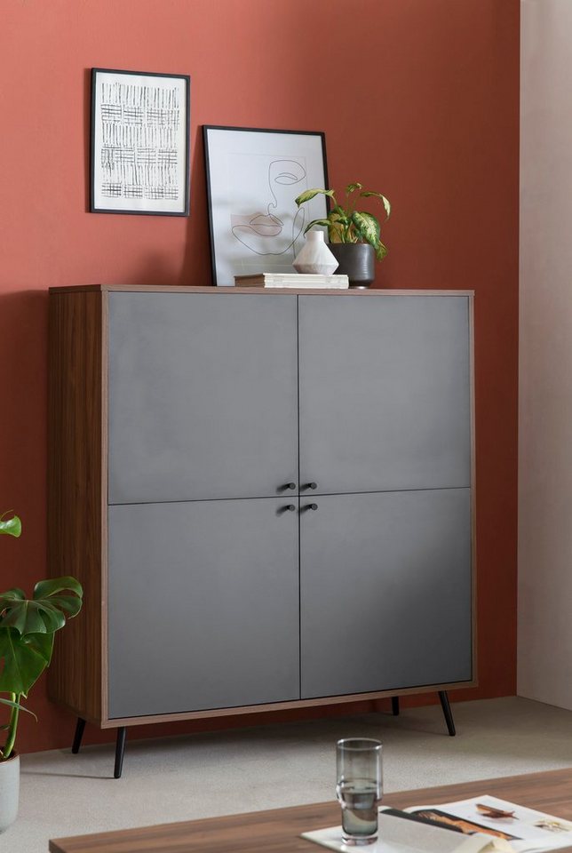 SalesFever Highboard, in moderner Farbkombination von Walnuss und Grau von SalesFever