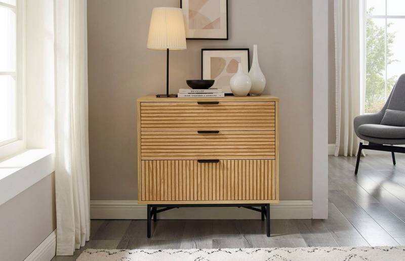 SalesFever Kommode Visby Stilvolle Stauraumkommode, Eiche Echtholzfurnier von SalesFever