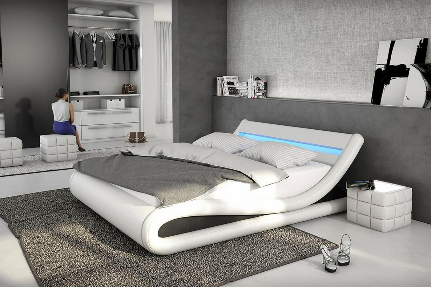 SalesFever Polsterbett, mit LED-Beleuchtung, Kunstleder, Design Bett in moderner Form von SalesFever