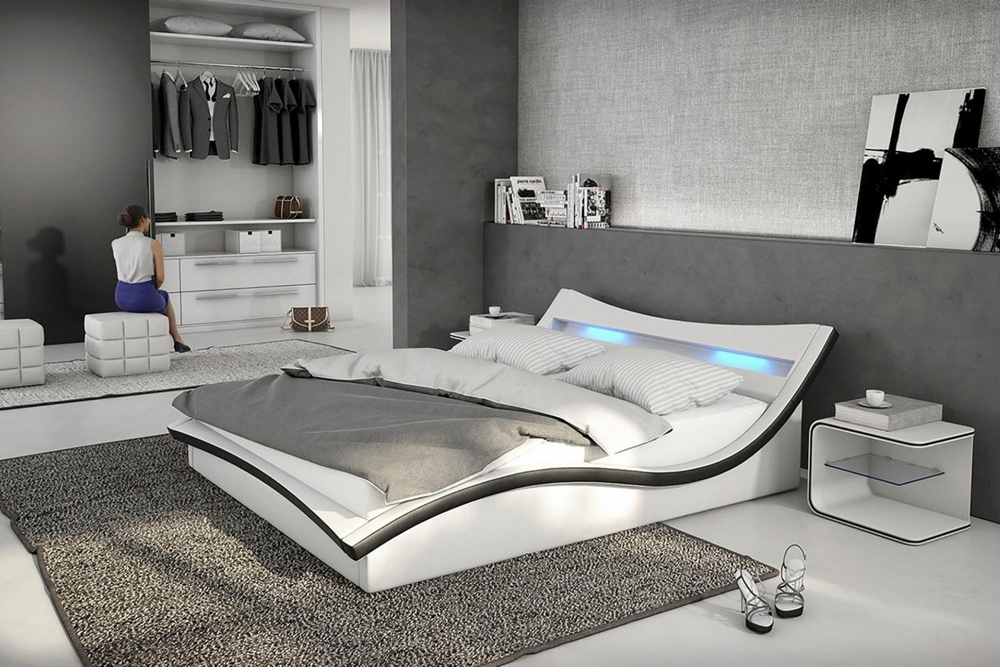 SalesFever Polsterbett, mit LED-Beleuchtung im Kopfteil, Design Bett in moderner Optik von SalesFever