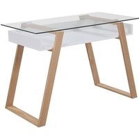 SalesFever Schreibtisch Weiß mit Glasplatte Eichengestell 110x55x75 cm von SalesFever