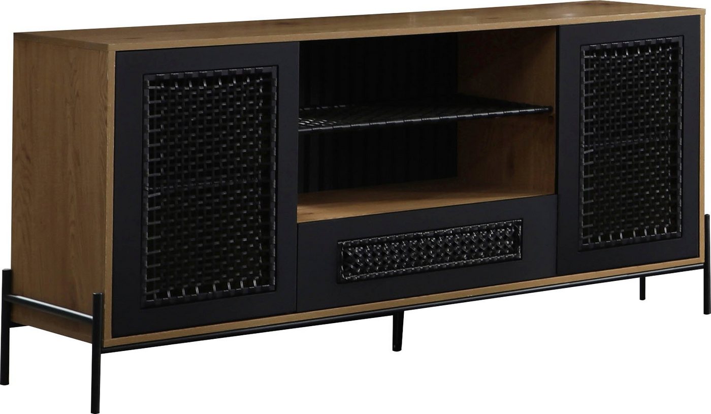 SalesFever Sideboard, Mit mattschwarzem Einsatz aus Polyrattan von SalesFever