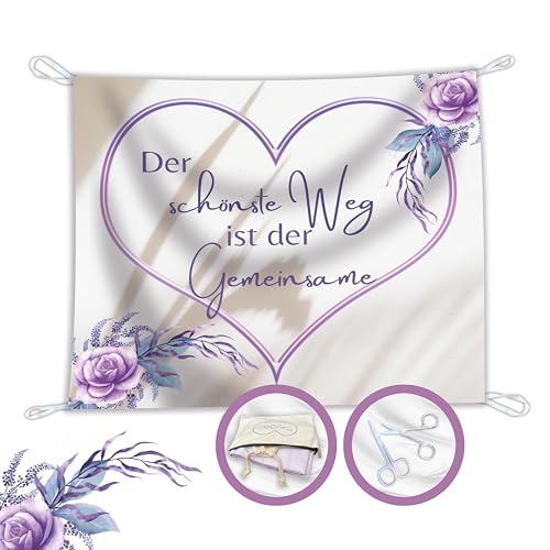 Salilena® Hochzeitsherz zum Ausschneiden (200x180cm) inkl. 2 Scheren und wiederverwendbarem Zip Beutel aus Baumwolle - Hochzeitsherz zum Ausschneiden einzigartiges Design - Standesamt Überraschung von Salilena