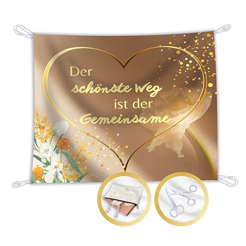 Salilena® Hochzeitsherz zum Ausschneiden (200x180cm) inkl. 2 Scheren und wiederverwendbarem Zip Beutel aus Baumwolle - Hochzeitsherz zum Ausschneiden einzigartiges Design - Standesamt Überraschung von Salilena