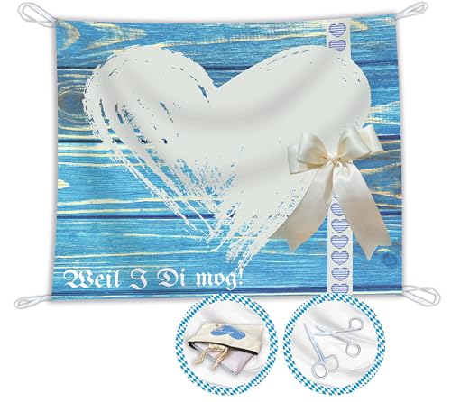 Salilena® Hochzeitsherz zum Ausschneiden (200x180cm) inkl. 2 Scheren und wiederverwendbarem Zip Beutel aus Baumwolle - Hochzeitsherz zum Ausschneiden Bayrisch - Standesamt Überraschung von Salilena
