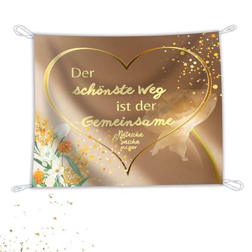 Salilena® Personalisiertes Hochzeitsherz zum Ausschneiden (200x180cm) inkl. 2 Scheren und wiederverwendbarem Zip Beutel aus Baumwolle - Standesamt Überraschung - Hochzeitzlaken (Beige) von Salilena