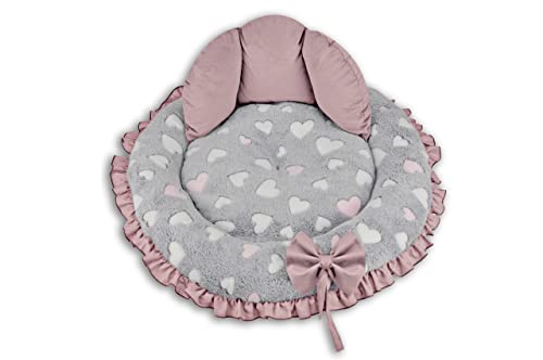 Salla Bett für Hunde & Katzen, aus Velours und Pelz, Waschbares Hundebett, Kuschelbett für Haustiere, Flauschig & Kuschlig, Haustierbett, Rosa, 60 cm von Salla