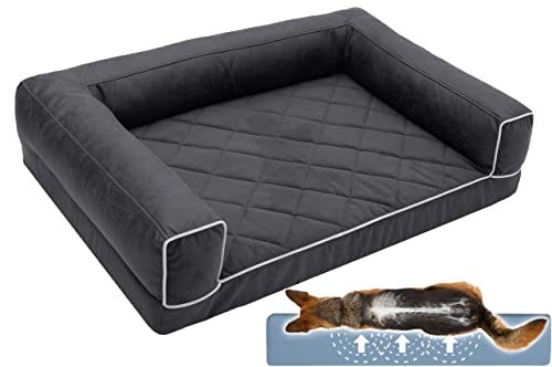 Salla Hundebett, Orthopädisches Bett für Hunde, Waschbares Hundesofa mit Abnehmbarem Bezug, Hundematratze für Haustiere, Haustierbett aus Vintage-Stoff mit Velours, Hundecouch, 100 cm x 70 cm, Graphit von Salla