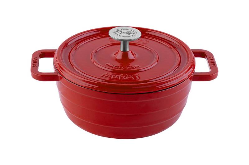 Sallys Bräter Vielseitiger Gusseisentopf Murat, perfekt zum Schmoren & Brotbacken, Vollgusseisen mit hochwertiger Emaille-Beschichtung (inklusive Kochheft, gleichmäßige Wärmeverteilung & ofenfest bis 250 °C), Mittlere Größe – Ø 22 cm / 2,2 l von Sallys