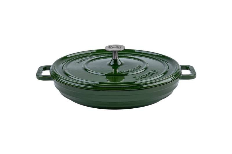 Sallys Schmortopf Hochwertiger Gusseisentopf Samira, 3L Bräter in Ø 32 cm, Vollgusseisen mit hochwertiger Emaille-Beschichtung (Schmortopf mit Deckel, flacher Bräter, gleichmäßige Wärmeverteilung, ofenfest bis 250 °C), ideal zum Schmoren, Braten & Backen von Sallys
