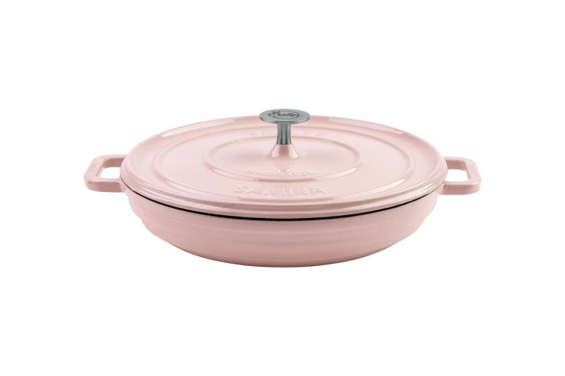 Sallys Schmortopf Hochwertiger Gusseisentopf Samira, 3L Bräter in Ø 32 cm, Vollgusseisen mit hochwertiger Emaille-Beschichtung (Schmortopf mit Deckel, flacher Bräter, gleichmäßige Wärmeverteilung, ofenfest bis 250 °C), ideal zum Schmoren, Braten & Backen von Sallys
