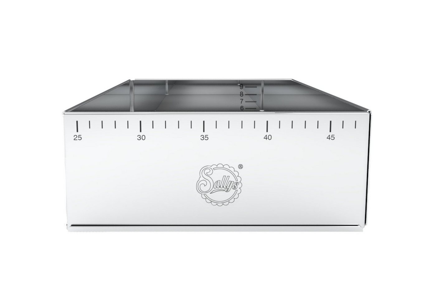 Sallys Backrahmen Hochwertiger verstellbare Backform V2, Edelstahl, 24×19 bis 32×46 cm, (extra Hoch, 1 tlg., Mit Innen- & Außenskalierung, präzises Backen, pflegeleicht), eckig, Edelstahl, rostfrei von Sallys
