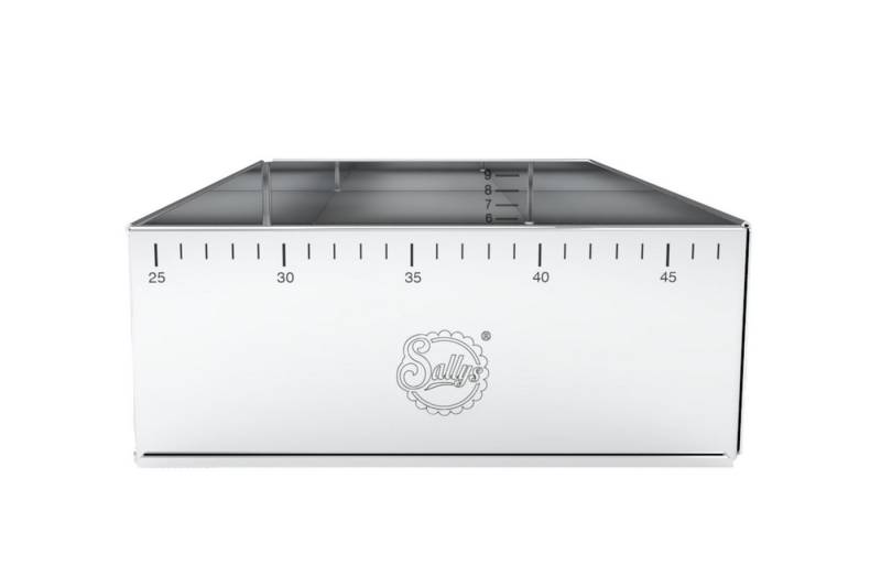 Sallys Backrahmen Hochwertiger verstellbare Backform V2, Edelstahl, 24×19 bis 32×46 cm, (extra Hoch, 1 tlg., Mit Innen- & Außenskalierung, präzises Backen, pflegeleicht), eckig, Edelstahl, rostfrei von Sallys