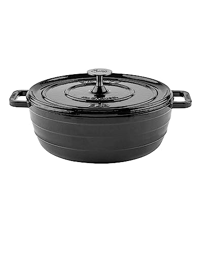 Sallys 'Ela' Deluxe Gusseisentopf/Gusseisenpfanne - Robustes und Hochwertiger Bräter für Perfektes Garen und Backen auf Induktion, Bräter mit deckel backofengeeignet, dutch oven(Fury Black Majolika) von Sallys