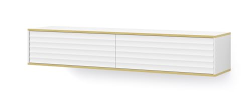 Salone Negozio Online WABI Hängender TV-Schrank 180 x 40 x 33 cm Weiß matt mit Goldrand von Salone Negozio Online