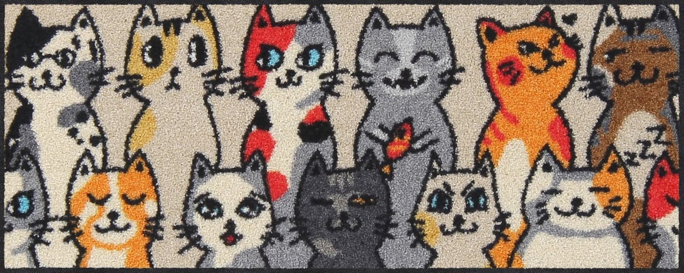 Fußmatte Salonloewe KITTY PEOPLE Fußmatte Wohnmatte 30 x 75 cm, Salonloewe, Rechteckig, Höhe: 7 mm, In- und Outdoor, waschbar bei 40° Grad in der Waschmaschine und trocknergeeignet von Salonloewe