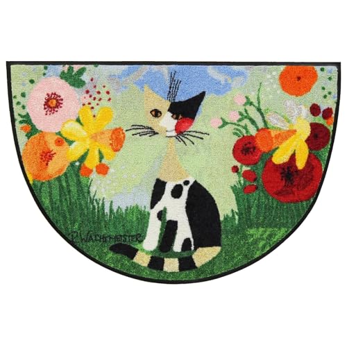 Rosina Wachtmeister Fußmatte Annette halbrund 60 x 85 cm by Salonloewe waschbar Katzen bunt Blumen Eingangsmatte rutschfest von Salonloewe