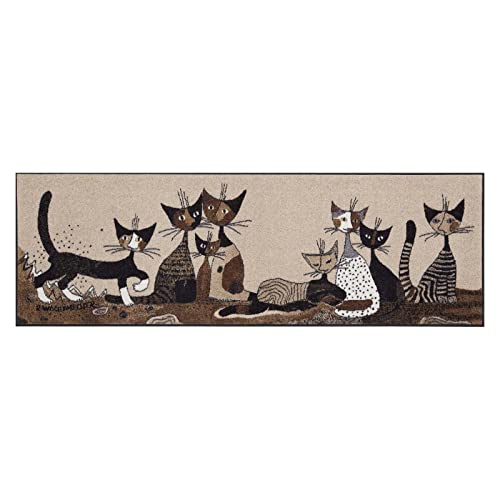 Salonloewe Rosina Wachtmeister Fußmatte Serafino & Friends 60x180 cm Katzen bunt Läufer Wohn-Teppich waschbar von Salonloewe