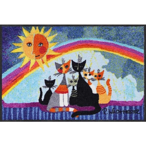 Rosina Wachtmeister Fußmatte Sunny Family 050x075 Fußabtreter außen Hauseingang Schmutzfangmatte Katzen bunt rutschfest waschbar von Salonloewe