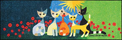 Rosina Wachtmeister Fußmatte waschbar UNA Bella compagnia 60 x 180 cm Flur-Läufer Wohn-Teppich Katzen bunt von Salonloewe