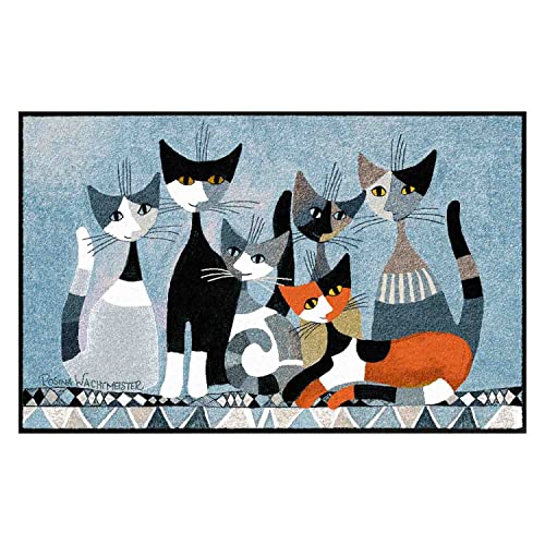 Salonloewe Rosina Wachtmeister Siamo in sei Fußmatte 75x120 cm Schmutzfangmatte waschbar Flur-Läufer Katzen bunt Wohn-Teppich von Salonloewe