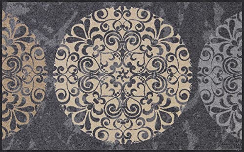 Salonloewe Fliesenkreise Fußmatte waschbar 075 x 120 cm Fußabtreter Schmutzfangmatte Flur-Läufer Wohn-Teppich Design von Salonloewe