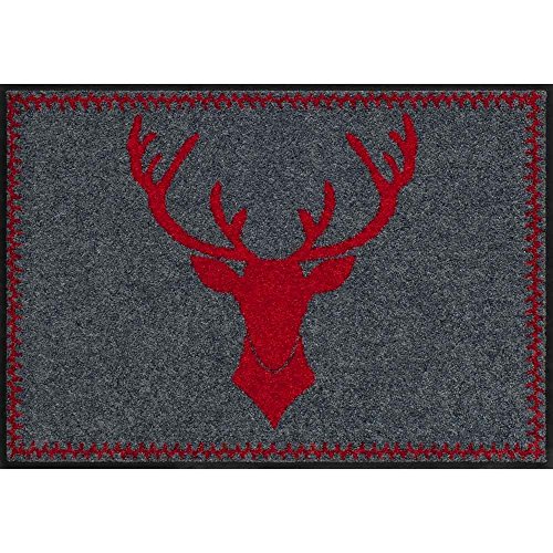 Salonloewe Fußmatte Hirsch-Kopf rot Jagd Landhaus Sauberlauf Abtreter Fuss-Matte aussen + innen 50x75cm rot von Salonloewe