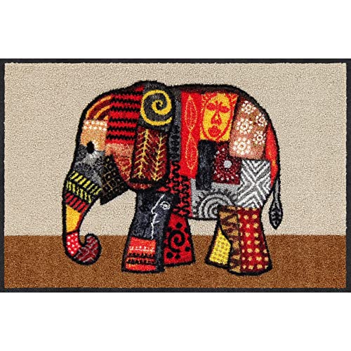 Salonloewe Fußmatte Olifant Terra 50x75 cm Eingangsmatte mit Motiv innen und außen Fussabtreter waschbar Flur-Teppich Elefant von Salonloewe