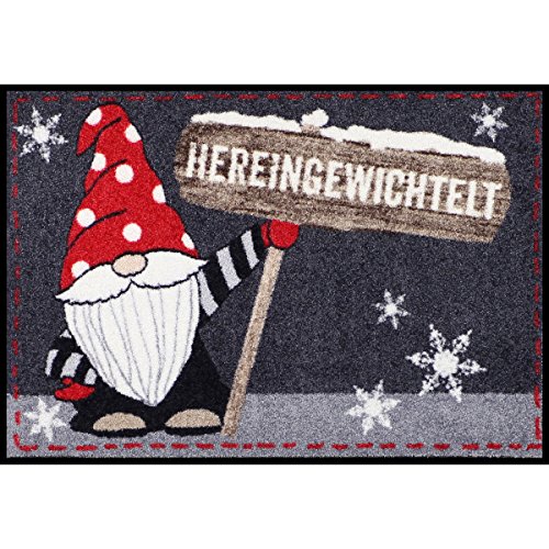 Salonloewe Fußmatte Weihnachten Wichtel Knud Welcome Home Schmutzfangmatte waschbar rutschfeste Fussmatte aussen + innen 50x75 cm, Farbe :anthrazit-rot von Salonloewe