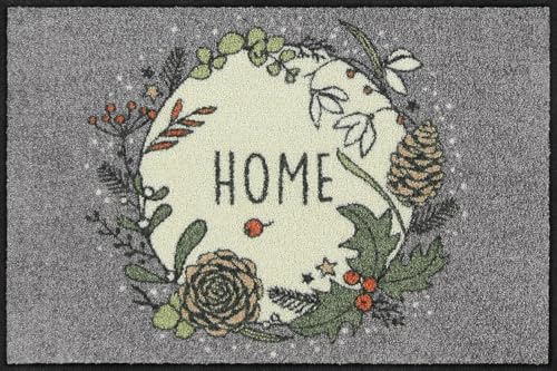 Salonloewe Fußmatte Winter Home Grey | Schmutzfangmatte für Weihnachten waschbar & rutschfest | Fußabtreter 100% PVC Frei für Innen & Außen (30 x 75 cm) von Salonloewe