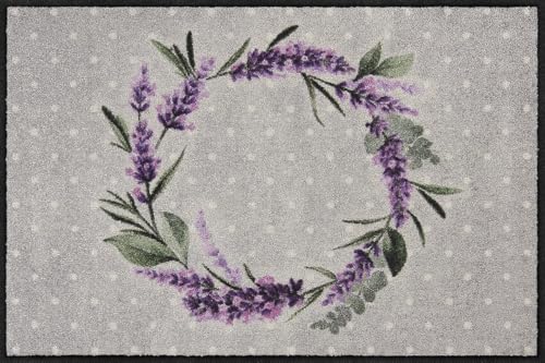 Salonloewe Fußmatte & Eingangsmatte Lavender Wreath - Waschbare Wohnmatte in 50 x 75 cm für Innenbereich & überdachte Außenbereiche - Schmutzfangmatte & Sauberlauf mit Lavendel- Design von Salonloewe