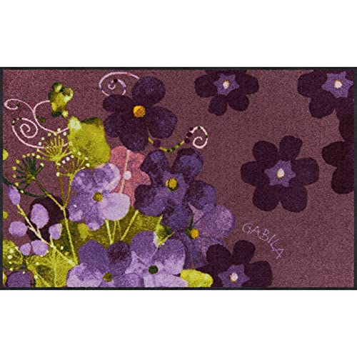 Salonloewe Fußmatte waschbar Blumen violett 75x120 cm Läufer Schmutzfang-Teppich Eingangs-Matte Flurteppich mit Motiv bunt und wohnlich von Salonloewe