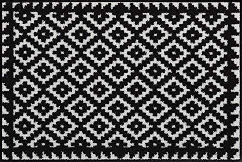 Salonloewe Fußmatte waschbar Tabuk Black & White 50x75 cm Eingangs-Matte schwarz-weiß Gemustert Fussabtreter Sauberlaufmatte von Salonloewe