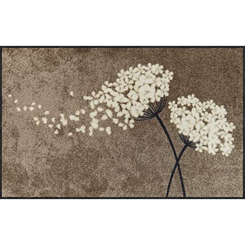 Salonloewe Fußmatte waschbar Wishfull Blossom Taupe 75x120 cm Läufer Schmutzfang-Teppich Eingangs-Matte Blumen von Salonloewe