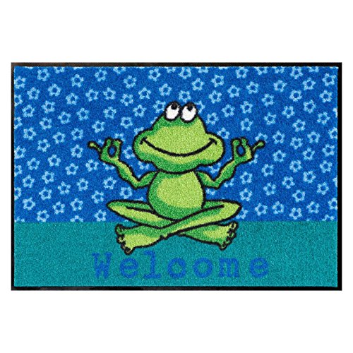 Salonloewe Fußmatte waschbar Yoga Frosch 50x75 cm witzig Comic speziell Eingangs-Matte originell von Salonloewe