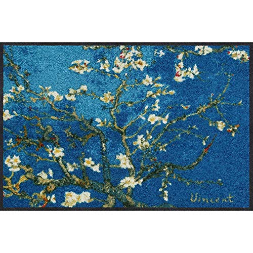 Salonloewe Mandelbaum türkis Künstler-Fußmatte waschbar 050 x 075 cm Fußabtreter Schmutzfangmatte Eingangs-Haus-Türmatte Vincent Frühling von Salonloewe