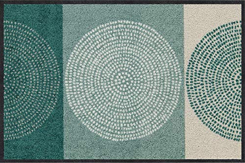 Salonloewe Nestor sage-beige Fußmatte waschbar 050 x 075 cm Fußabtreter Eingangs-Matte Schmutzfangmatte grün Kreise von Salonloewe