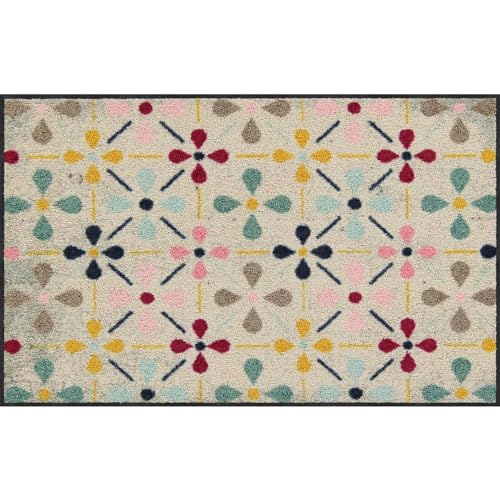 Salonloewe Riki Fußmatte waschbar 075 x 120 cm Fußabtreter Küchen-Läufer Wohn-Teppich beige-bunt Design-Muster von Salonloewe