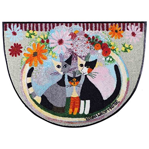 Rosina Wachtmeister Famiglia Con Fiore halbrund Fußmatte 60 x 85 cm Fußabtreter Haus-Türmatte Schmutzfangmatte Katzen-Familie bunt von Salonloewe