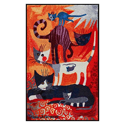 Salonloewe Rosina Wachtmeister Fußmatte Katzenturm 75x120 cm bunt Läufer Wohn-Teppich waschbar trocknergeeignet von Salonloewe