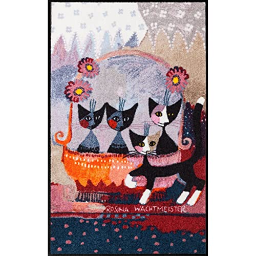 Salonloewe Rosina Wachtmeister Fußmatte Lifestyle La Mia Famiglia 75x120 cm Flur-Läufer Katzen-Familie bunt Wohn-Teppich Schmutzfang-Teppich waschbar von Salonloewe