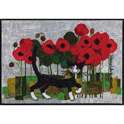 Salonloewe Rosina Wachtmeister Fußmatte Lifestyle Poppywalk 50x75 cm Eingangs-Matte Fussabtreter Katzen bunt Blumen waschbar von Salonloewe