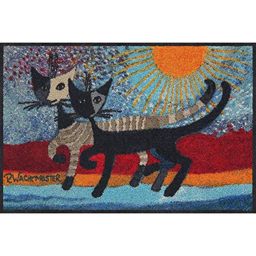 Salonloewe Rosina Wachtmeister In Due Sulla Riva 050x075 cm Eingangs-Matte Katzen-Paar bunt Designer waschbar Fussmatte von Salonloewe