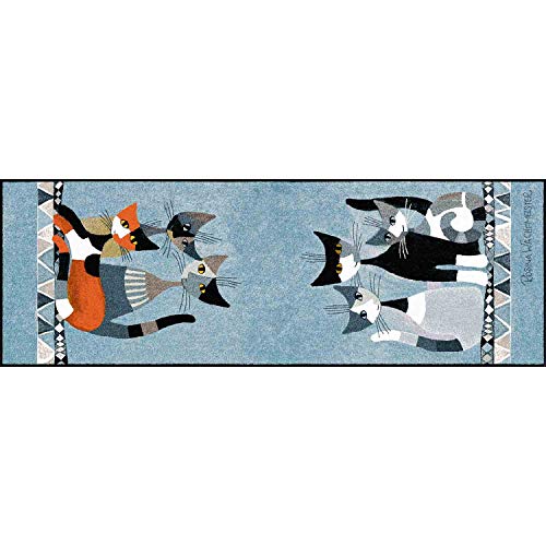 Salonloewe Rosina Wachtmeister Siamo in sei Fußmatte 60x180 cm Schmutzfang-Teppich waschbar Läufer Katzen bunt von Salonloewe