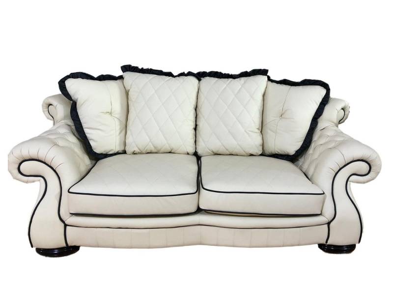Salottini 3-Sitzer 3er Sofa Chesterfield 3-Sitzer Dover Ledersofa beige von Salottini